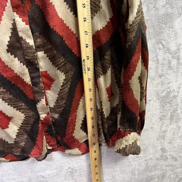 Lauren Ralph Lauren Aztec Silk Top Size XL South Western Brown Red Light Weight - Picture 10 of 10